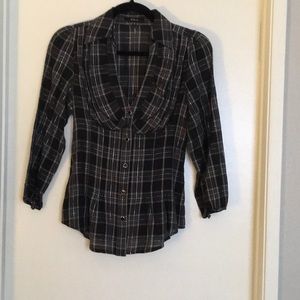 Black and silver plaid ruffle blouse